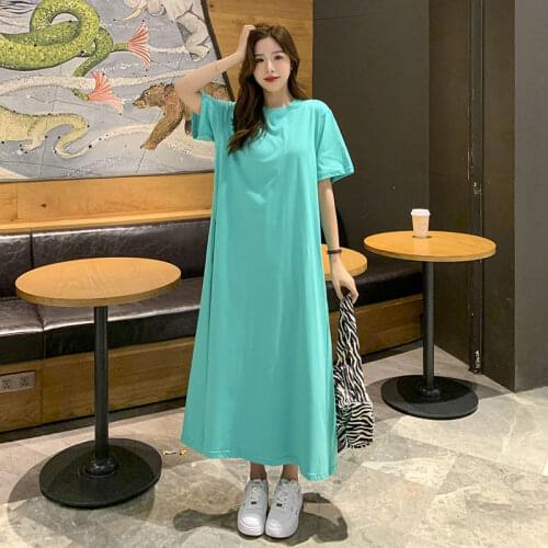 Large Size Summer Dress Loose Short-Sleeved T-Shirt Slimming Dress Age Reduction A-Line Skirt Women