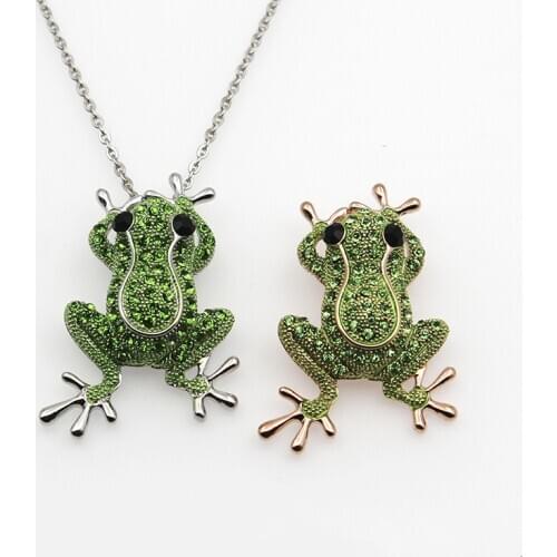 Frog Rose Gold Color Green Crystal Stone Charm Statement Necklaces & Pendants Animal Jewelry For Women Fashion Boho Necklace