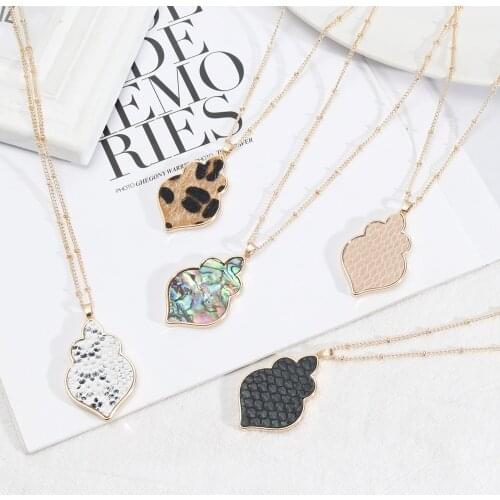 Moroccan Calabsh Leopard Abalone Shell Leather Long Chain Pendant Necklaces for Women Creatived Women Vintage Jewelry