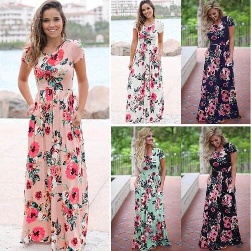 2021 fashion summer long dress women floral print sundress vestidos boho beach dress tunic maxi dress women evening party dress