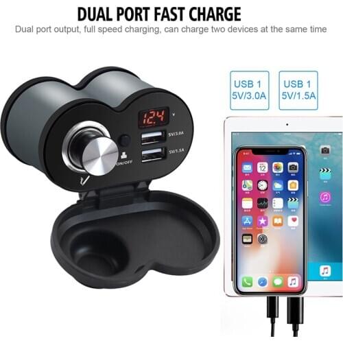 Motorcycle Waterproof Charger Power Socket 5V 3.1A Dual USB Outlet Switch Car LED Digital Display Voltmeter Cigarette Lighter