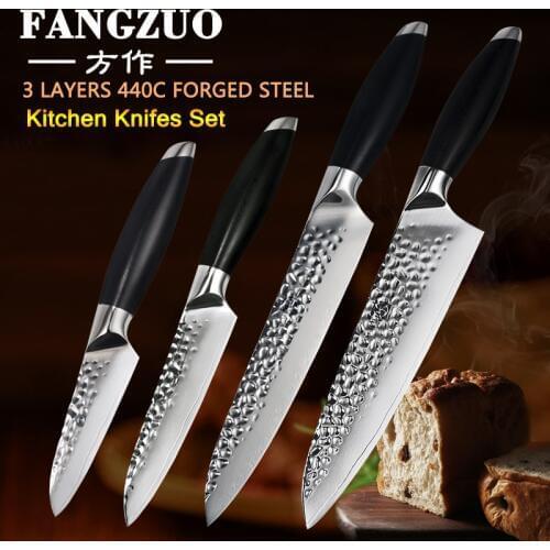 FANGZUO Kitchen knife sets Stainless Steel Blade Sharp Comfortable Bend Handle Chef Knife Slicing utility Santoku knife gifts