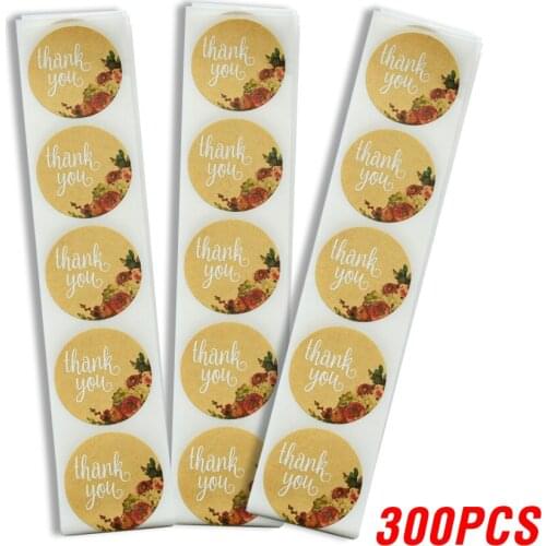 50-500pcs Brown Kraft Floral Thank You Stickers Seal Labels Scrapbooking Stickers for Package Stationery Sticker 1inch