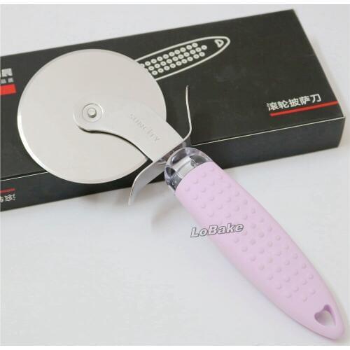 Newest round pizza cutter diameter 7.5cm knife with silicone anti-skid handle coating dough bread cake slicer kitchen supplies
