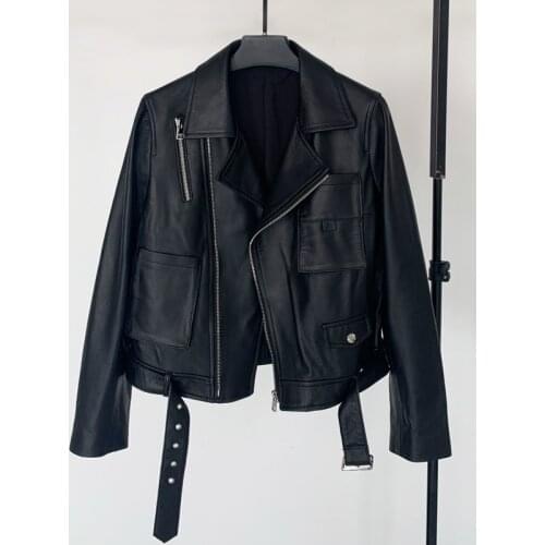 Genuine Leather 2021 Spring New Leather Locomotive Short Leather Jacket Womens Sheepskin Slim Fit Wild Thin Leather Jacket