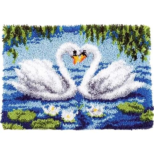 New Latch Hook Kit, DIY Crochet Yarn Kits, 20.4 X 14.9 Inch Swan Lovers Rug Making Crafts For Kids Adults And Beginners