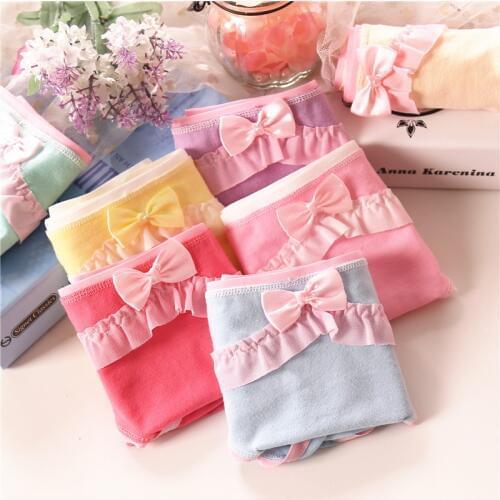 New Teen panties for girls short briefs low waist cotton Solid color bow cute lace panties for womans underwear girls panties k