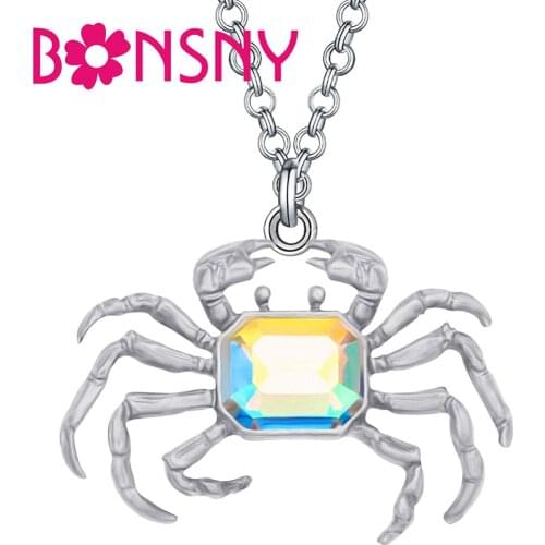 Bonsny Crystal Alloy Antique Gold Plated Crab Necklace Lovely Animal Pendant Jewelry For Women Girl Teen Trendy Gift Decoration