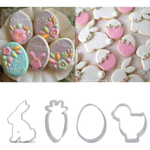 Easter Cookies Mold 2CM Thick Stainless Egg Rabbit Carrot Chick Shape Baking Cake Biscuit Molding Easter Decoration For Home