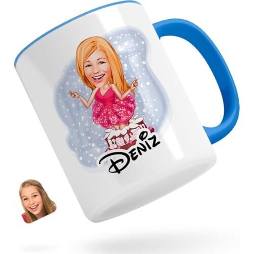 Personalized Women 'S Birthday Caricature Of Blue Mug Bardak-1
