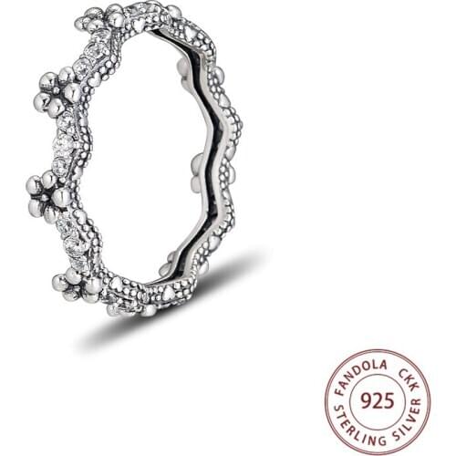 Authentic 925 Sterling Silver Ring Flower Crown Wedding Rings For Women Girls Fine Jewelry anillos Bague Femme