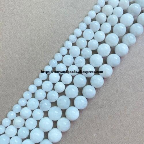 Natural B quality Opaque Blue Shine White Moonstone Round Loose Beads 15" 6 8 10MM For Jewelry Making DIY
