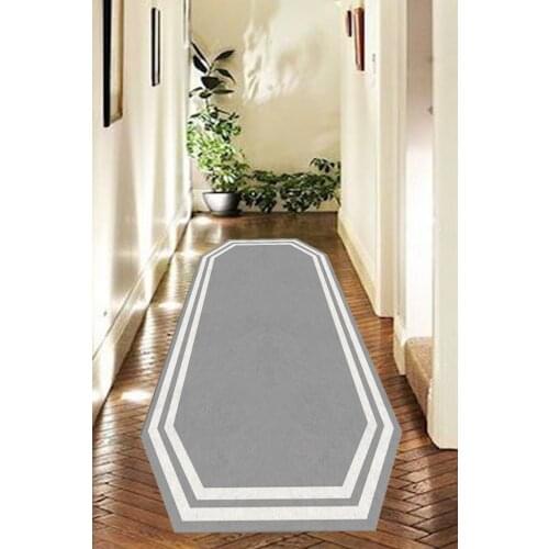 Beyaz Çerçeveli Gri Sekizgen Halı (Makinada Yıkanabilir Kaymaz Deri Taban) - CP563