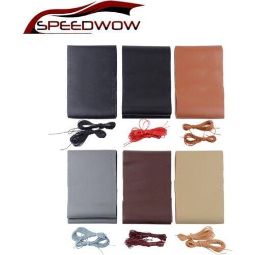 SPEEDWOW DIY Steering Wheel Covers Soft Fiber Leather Anti Slip Steering Wheel Covers 38cm Car Steering Wheel Cover Car Interior