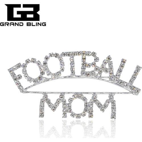 Sport Mom Theme Rhinestone Brooch "FOOTBALL MOM" Pin Handmade Jewelry