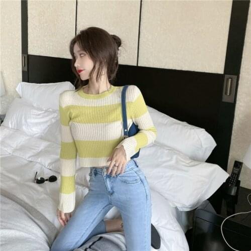 Woman Sweaters Womens Striped Sweater Loose Pullover T-shirt Femme Chandails Pull Hiver