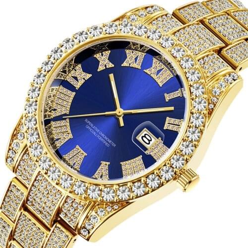 Hip Hop Diamond Mens Watch Starry Calendar Quartz Watch Men Relogio Relogio Masculino Free Shipping Dropshipping Reloj Hombre