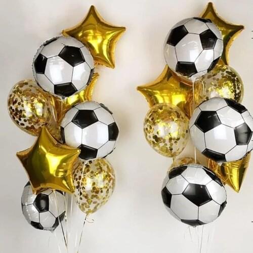 1set Football Soccer Theme Party Round Balloons Silver Confetti Green Latex Helium Balloon Sports Meet Boy Birthday Party Decor