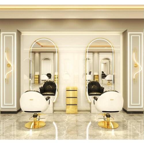 Salon top grade barbers mirror stand single and double sides hairdressing mirror with lamp reliable wall floor mirror