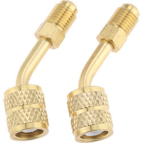 Yetaha 2Pcs Brass R410a Angled Adapter 5/16" SAE 1/4" SAE Air Conditioning Charging Valve Connector Car Refrigeration Tools