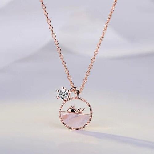 YOUNQ Original S925 Sterling Silver Rose Gold & Silver Cute Whale Pendant Necklace for Women Fashion Silver Jewelry SBN001