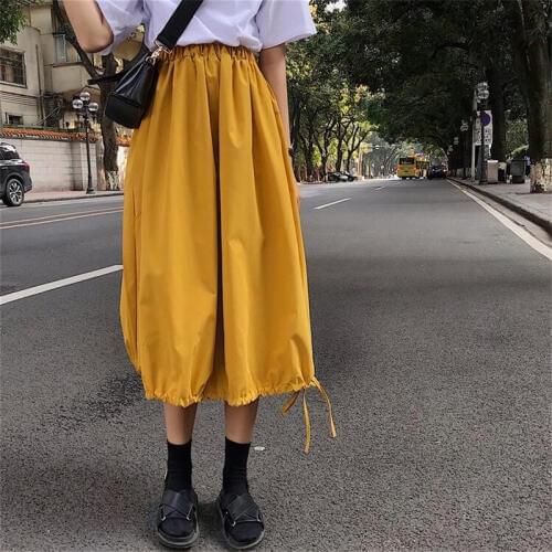 Plus size M-7XL Women Cotton Linen Long Skirts Black Yellow Pink School Skirts High Street Cool Lantern Skirt Vestidos