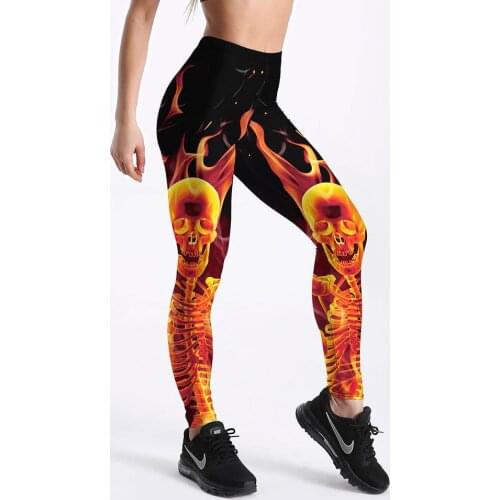 High waist Fitness Leggings women workout Push Up Legging fashion Printed fire skull jegging women pants