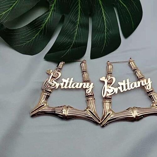 Lateefah50-100mm TrapezoidBamboo Hoop Earrings Customizable Customize Name Earrings Bamboo Style Custom Earrings Statement