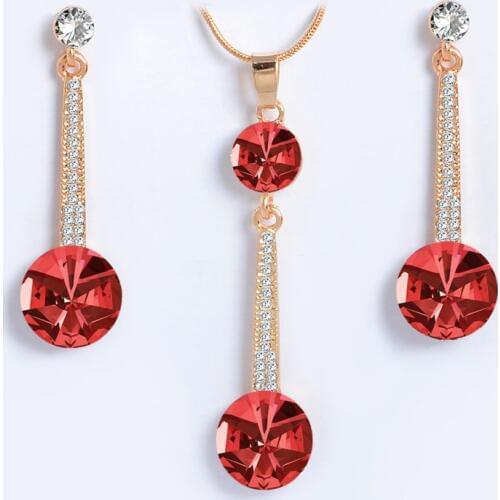 ZOSHI Trendy Red Crystal Jewelry Sets For Women Engagement Gold necklaces & pendants Earrings Wholesale Bridal Jewelry