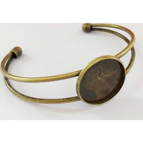 1pcs 20mm 25mm Antique Bronze Plated Bangles Bracelet Blank Brass Copper Base Glass Cabochon Tray Supplies for Jewelry