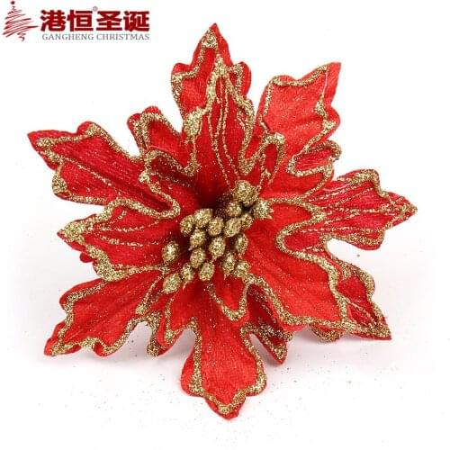 15cm gilded flannel Christmas Decoration Christmas flowers Christmas tree decorations 10g