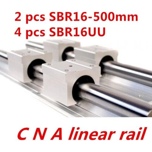 2pcs SBR16 500mm Linear Bearing Rails + 4pcs SBR16UU Linear Motion Bearing Blocks (can be cut any length)