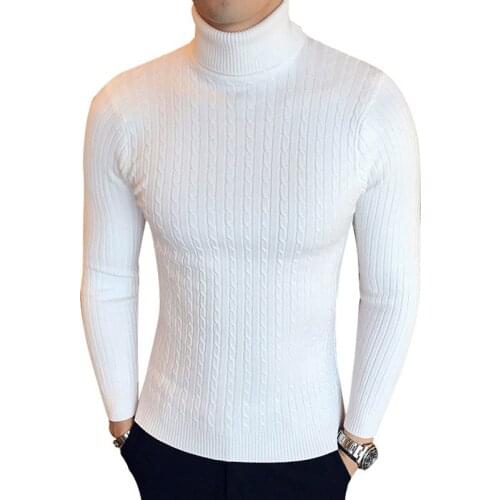2021 Mens Turtleneck Sweaters and Pullovers Winter Casual Solid Knitted Turtleneck Wool Sweater Fashion Men Pullover Homme