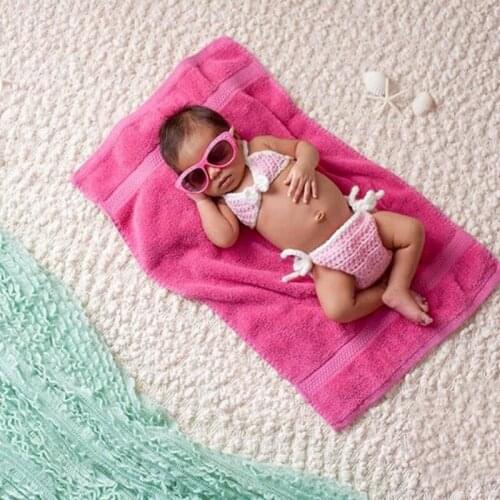 3 Pcs Newborn Photography Props Outfits Baby Girl Crochet Headband Shorts Bikini Set Infants Summer Beach Photo Shooting Costume
