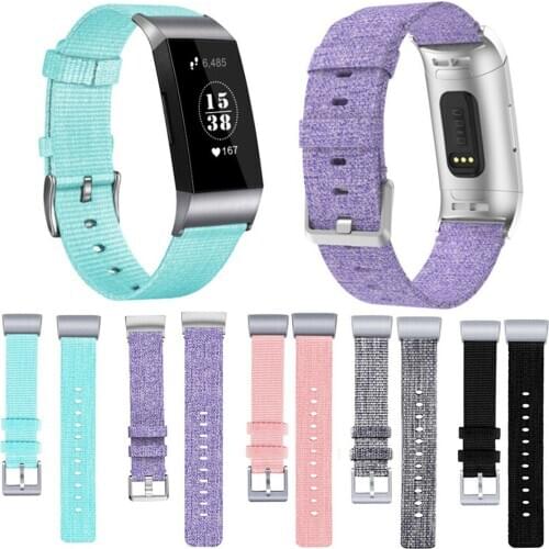 5 Colors Woven Canvas Fabric Strap For Fitbit Charge 3 Smart Watch Band Wristband Casual Men Women Adjustable Watch Strap