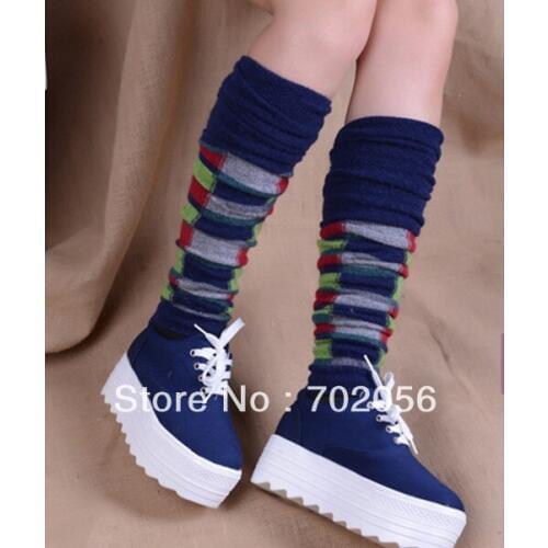 Girl checker plaid rabbit fur wool blend women long leg warmer Leg Shoes Ankle Warmer Boot Sleeves Cover 6 pairs/lot #3301