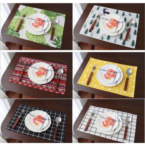 6pcs Cotton and linen Western placemat Anti-scalding heat insulation pad Nordic bowl mat Primary school napkins Fabric dish mat
