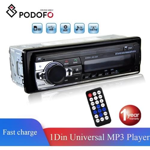 Podofo Car Radio Stereo Player Digital Bluetooth Car MP3 Player 60Wx4 FM Radio Stereo Audio Music USB/SD with In Dash AUX Input
