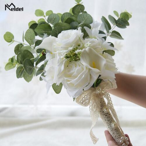 Meldel White Pink Wedding Bridal Bouquet Silk Artificial Flowers Bridal Bouquets Hydrangea Roses Peony Flore Wedding Accessories
