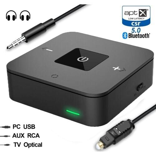 Dual Link Bluetooth 5.0 Aptx Low Latency 3.5mm SPDIF Optical Audio Transmitter Receiver Wireless TV PC Speaker Music Adapter