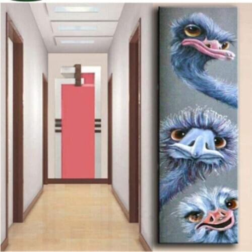 Large Diamond Painting three Ostrich 5D Full Square/Round Drill Animal Diamond Embroidery Cross Stitch paintings 35x115cm