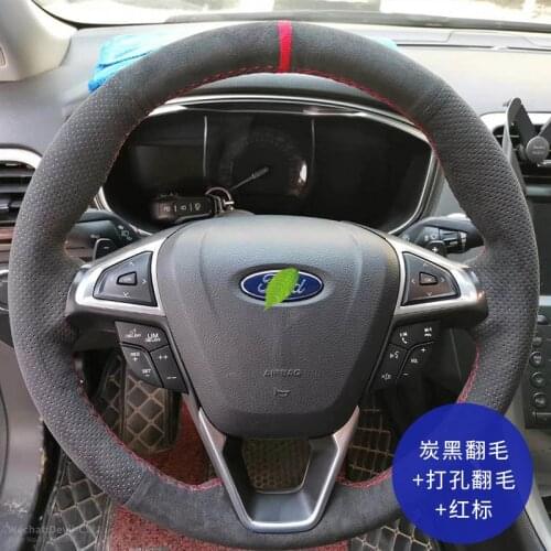 Black Suede Steering wheel cover for Ford Mondeo Focus Escort Kuga Edge Taurus Fiesta Explorer Escape Mustang Car Accessories