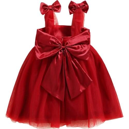 2021 Lovely Infant Summer Tulle Dress Baby Girls Solid Color Bowknot Princess Children Mesh Dress 1-6 Years