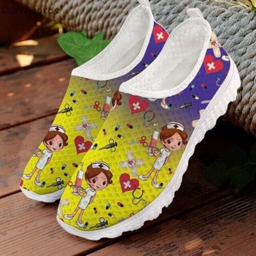 ELVISWORDS Nurse Gradient Design Stylish Ladies Breathable Walking Shoes Lightweight Flats Shoes for Women Casual Woman Loafers