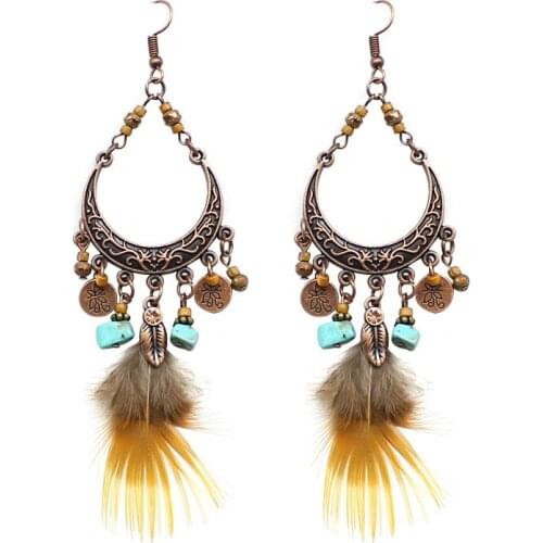 European and American Retro Fashion Tassel Dangle Earrings Ethnic Feather Long Earring 2018 New