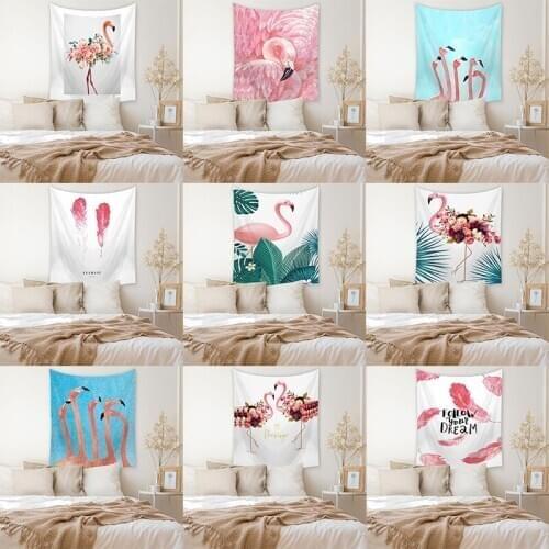 Flamingo Print Polyester Tapestry Wall Hanging Feather Pattern Decorative Carpet Home Decor Bedroom Tapestry Wall Fabric