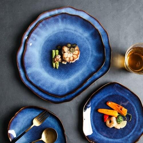 Ceramic irregular Kiln glaze serving tray soup Vegetable salad Japanese style handmade tableware dinner plates