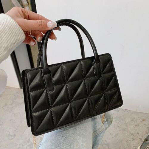 PU Leather Plaid Messenger Bags For Women 2021 Solid Color Chain Shoulder Bag Daily Bag Classic Square Female Crossbody Bag