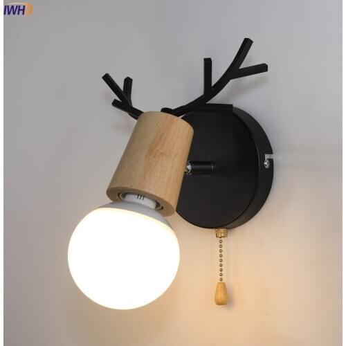 Creative Antlers LED Wall Lamp Sconce With Switch Iron Wooden Nordic Wandlamp Bathroom Mirror Light Applique Murale Luminaire