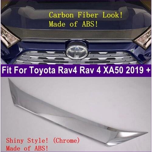 Front Hood Bonnet Gill Engine Panel Cover Trim Fit For TOYOTA RAV4 RAV 4 XA50 2019 2020 2021 / ABS Chrome / Carbon Fiber Look